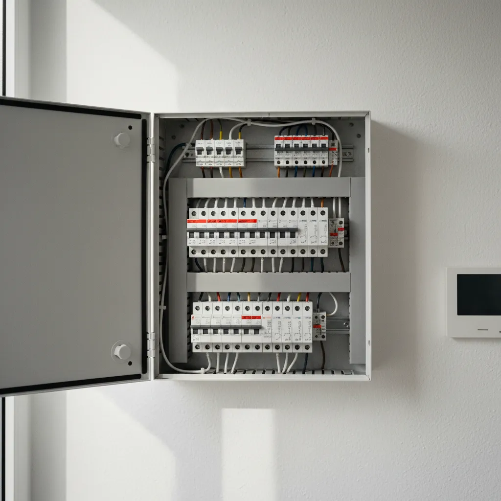 Tableau électrique avec rangée dédiée aux circuits de chauffage et disjoncteur fil pilote
