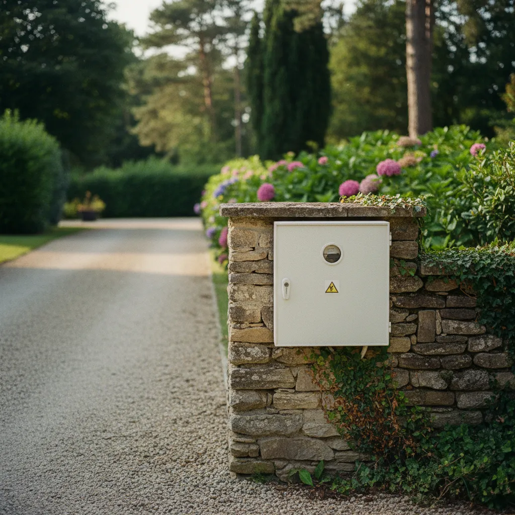 Coffret de branchement en limite de propriété, point de départ du raccordement Enedis