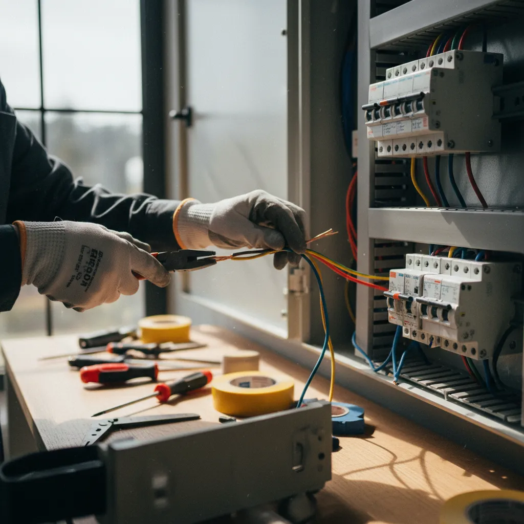 Raccordement des circuits au tableau électrique avant le passage du Consuel