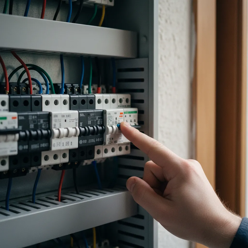 Test du bouton T sur un interrupteur différentiel 30 mA, à effectuer tous les six mois