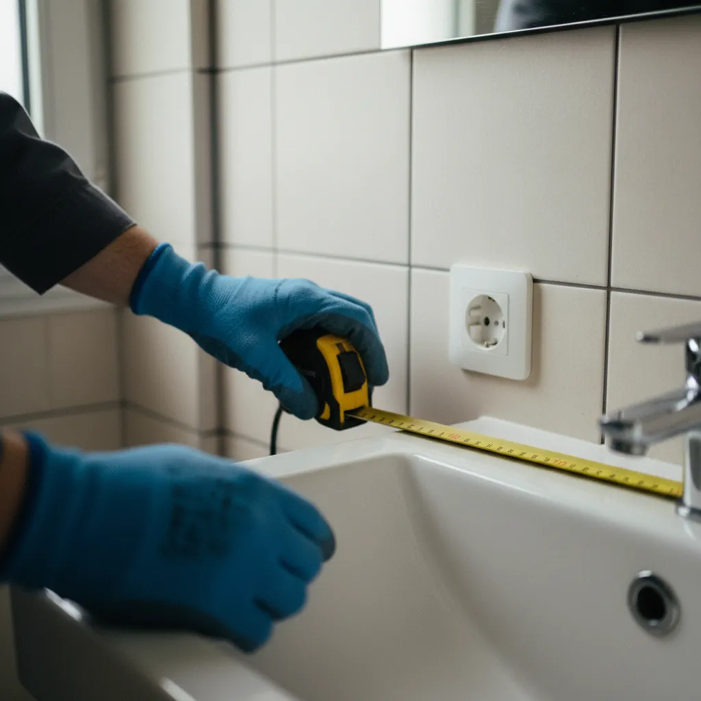 Vérification de la distance horizontale entre le bord du lavabo et la prise de courant