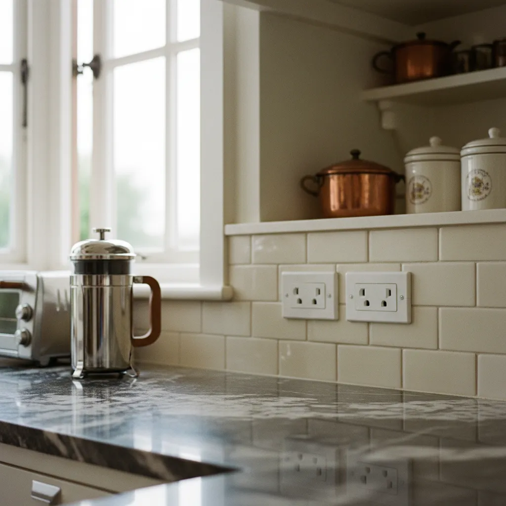 Prises de plan de travail installées à bonne hauteur dans une cuisine rénovée