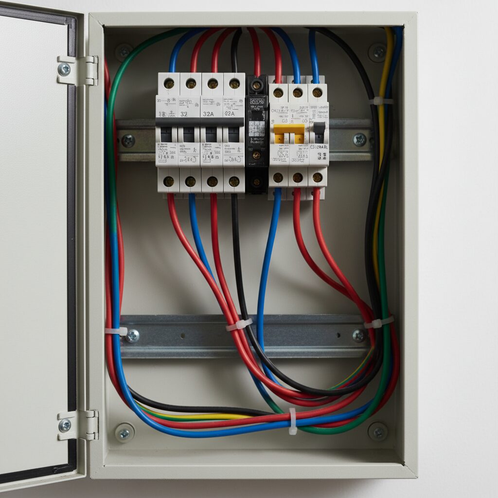 Tableau électrique avec disjoncteur 32A et différentiel pour borne de recharge