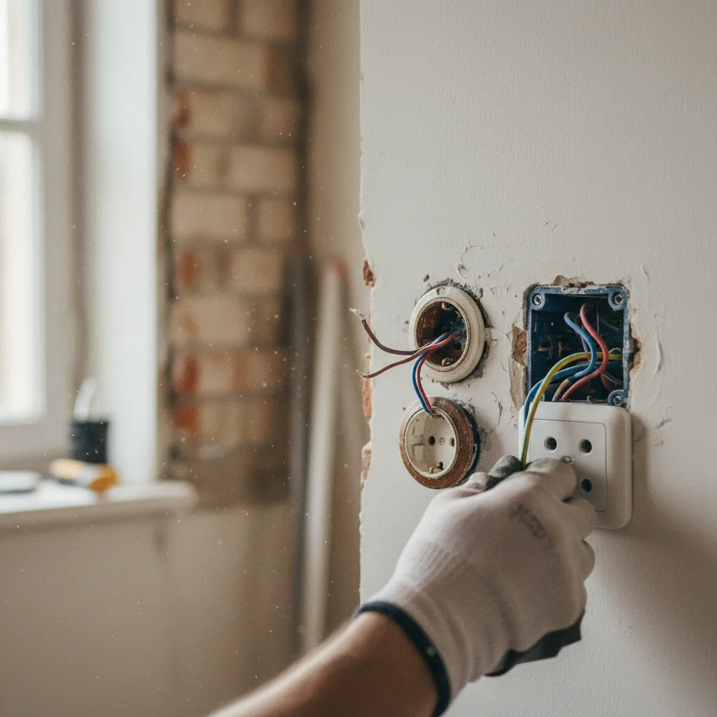 Remplacement de prises anciennes deux pôles par des prises avec terre raccordée