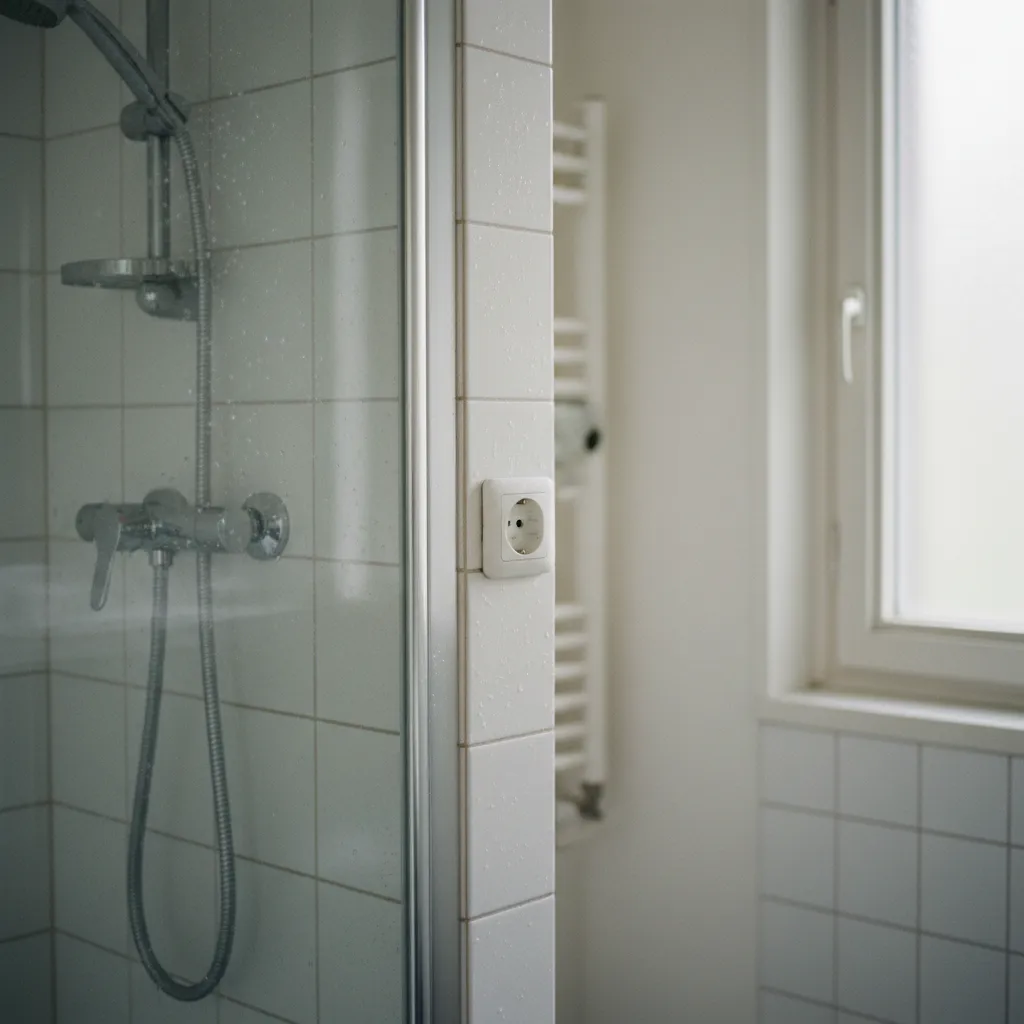 Prise de courant installée trop près de la douche : non-respect des volumes NF C 15-100
