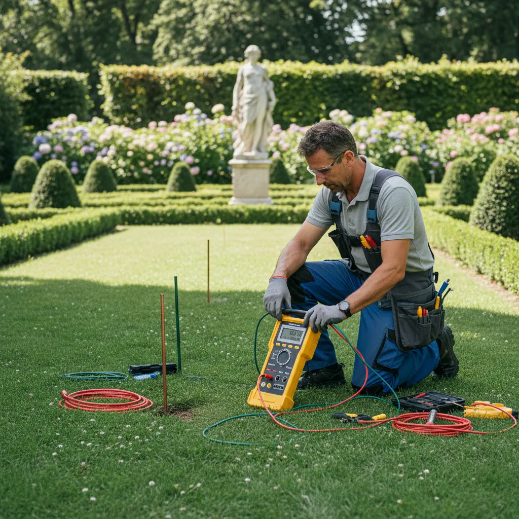 Mesure de la résistance de terre avec un telluromètre sur un chantier en Isère