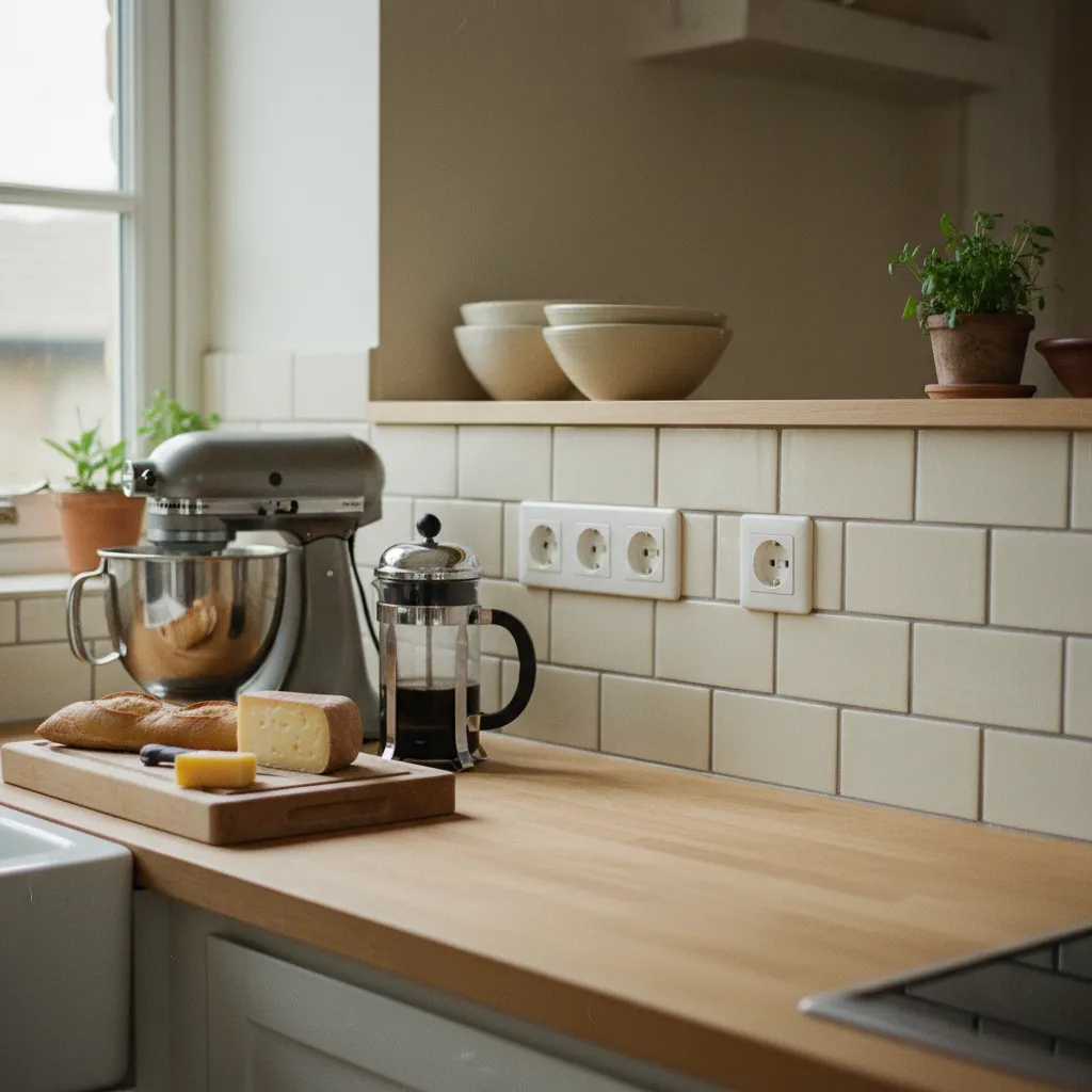 Les quatre prises obligatoires au-dessus du plan de travail en cuisine selon la NF C 15-100