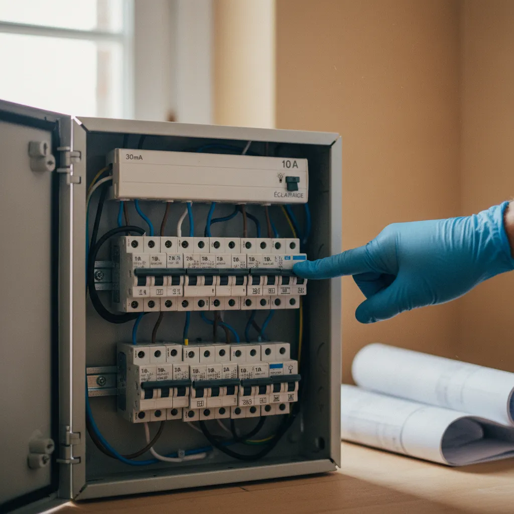 Disjoncteur 10 A dédié au circuit d'éclairage dans un tableau aux normes