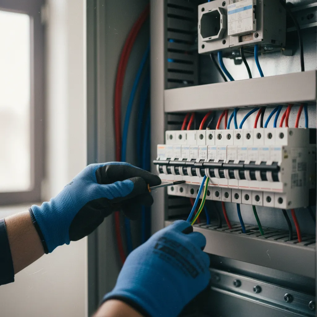 Raccordement des câbles au tableau électrique : chaque section correspond à un calibre de disjoncteur précis