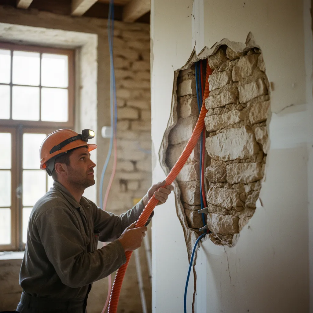 Passage de gaines ICTA en rénovation : la longueur réelle du câble dans les murs dépasse souvent la distance en ligne droite