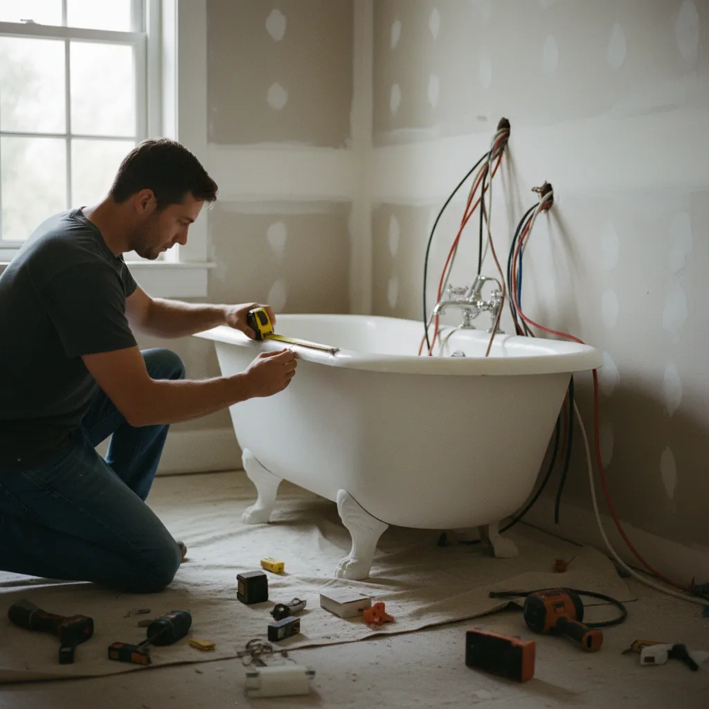 Mesure de la distance depuis le bord de la baignoire pour délimiter les volumes électriques
