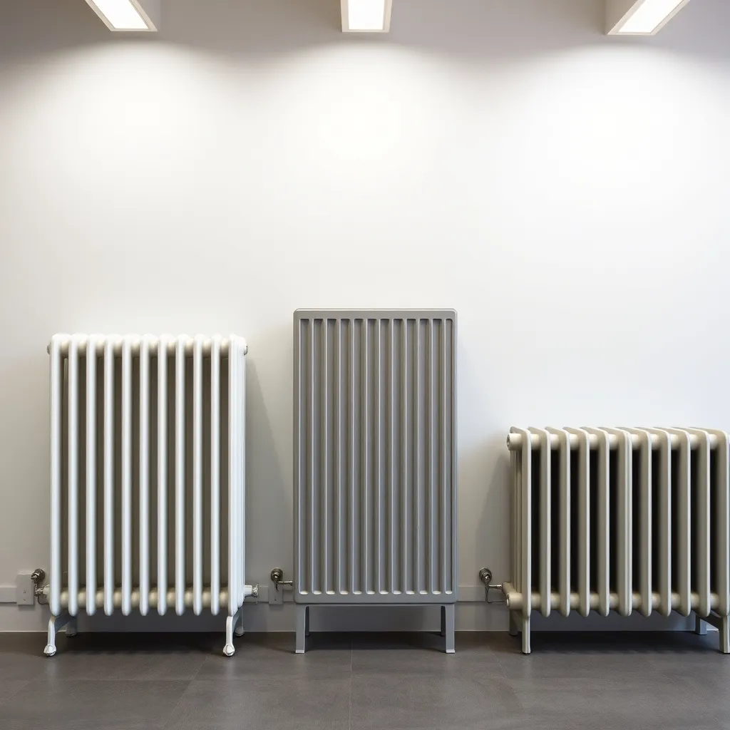 Convecteur, panneau rayonnant et radiateur à inertie fonte côte à côte