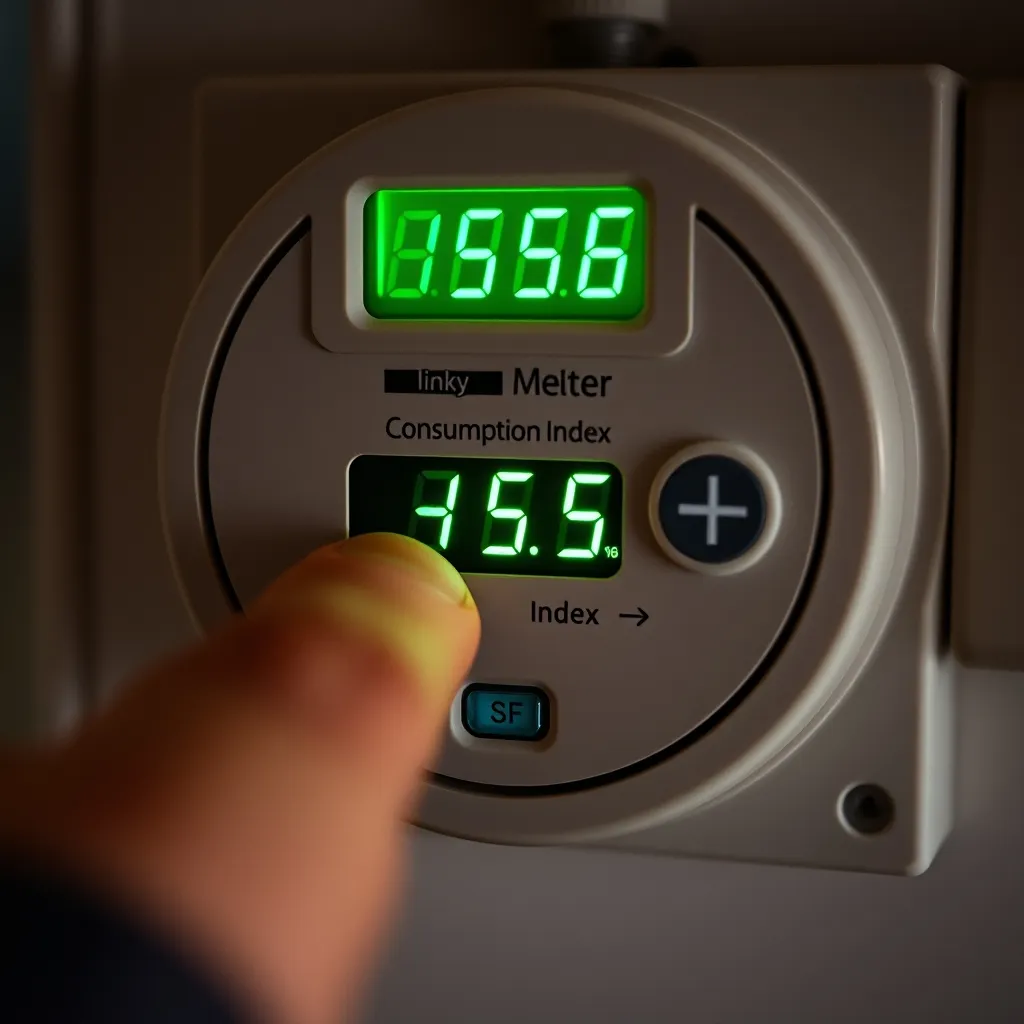 Appui sur la touche « + » du Linky pour afficher l'index de consommation en cours