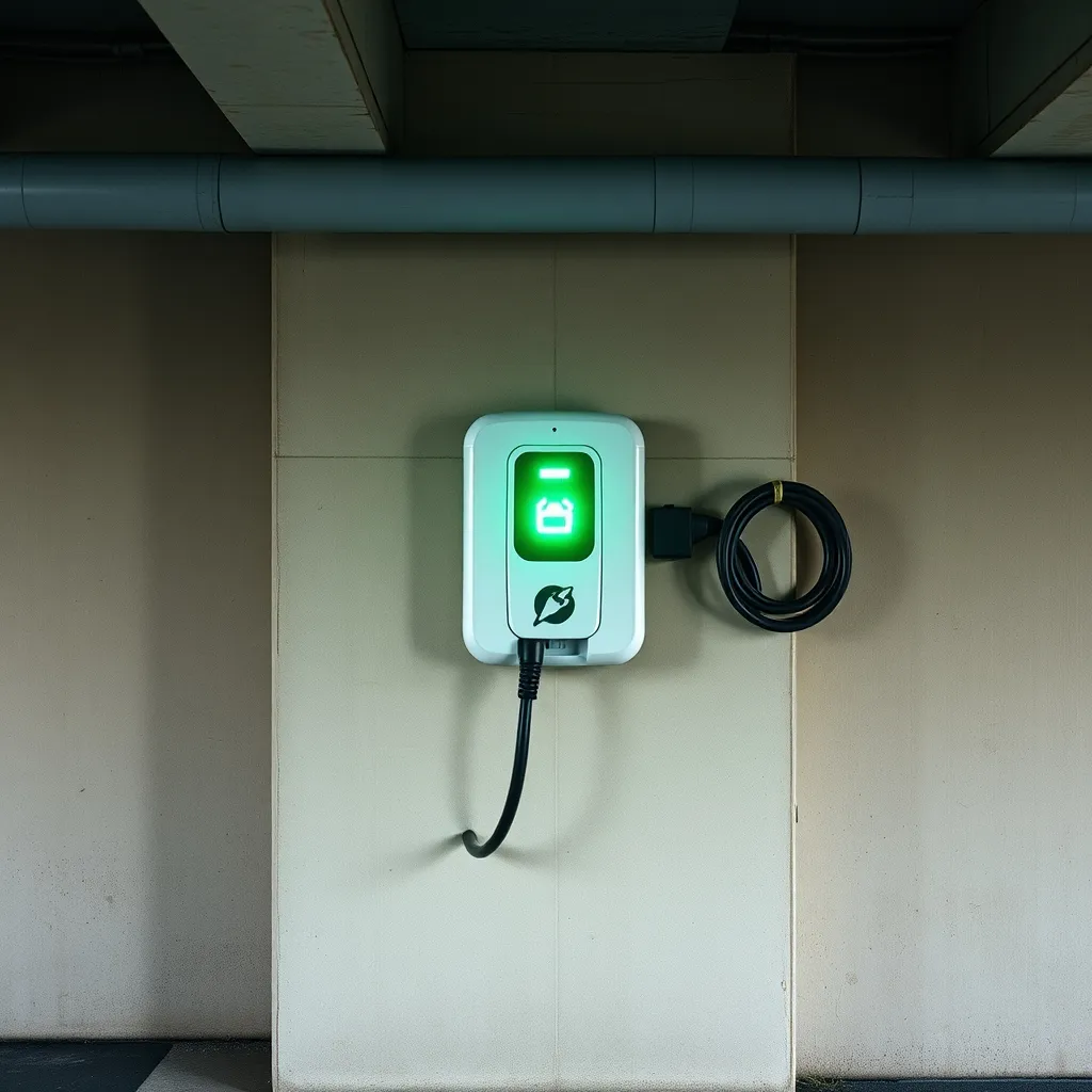 Borne de recharge IRVE installée dans le parking souterrain d'une copropriété