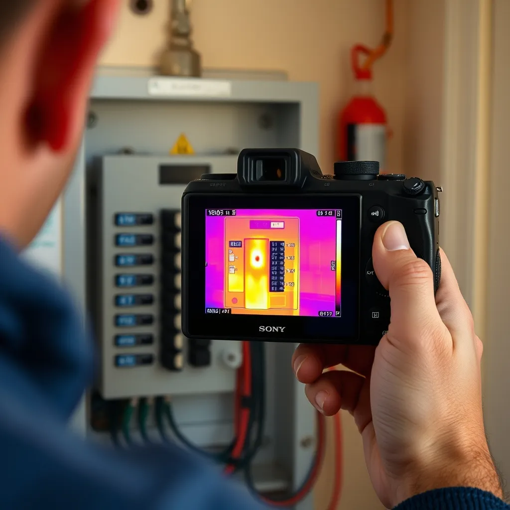 Diagnostic par caméra thermique révélant un point chaud sur un disjoncteur du tableau