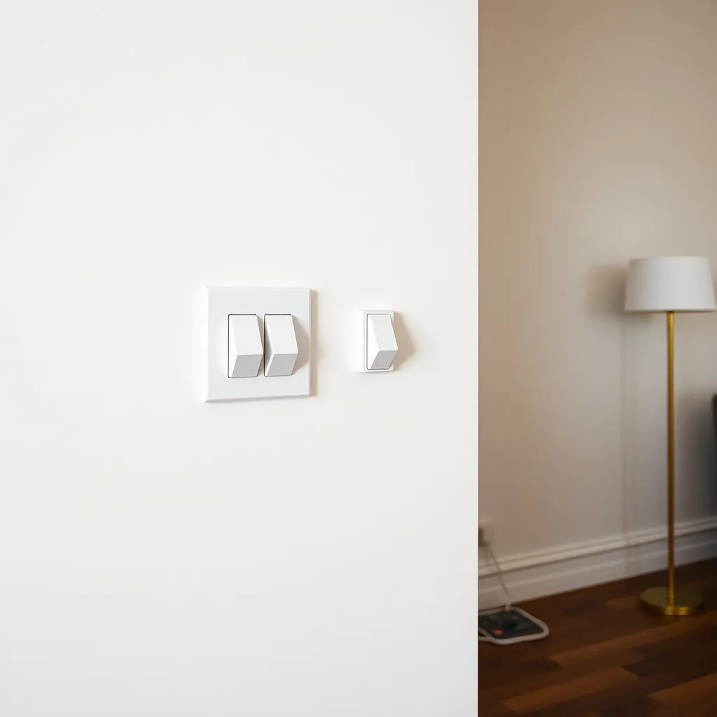 Deux interrupteurs va-et-vient commandant une prise de lampadaire dans un séjour rénové