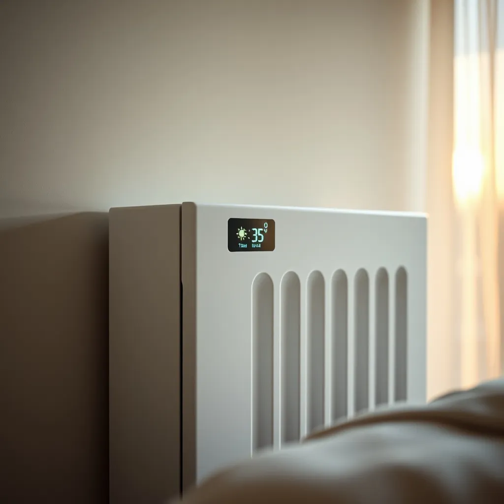 Écran digital d'un radiateur Atlantic affichant les symboles de mode confort, éco et hors-gel