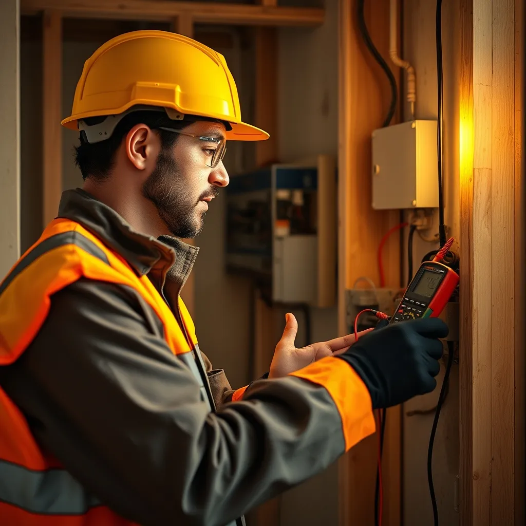 Vérification des circuits électriques au multimètre sur un chantier de rénovation