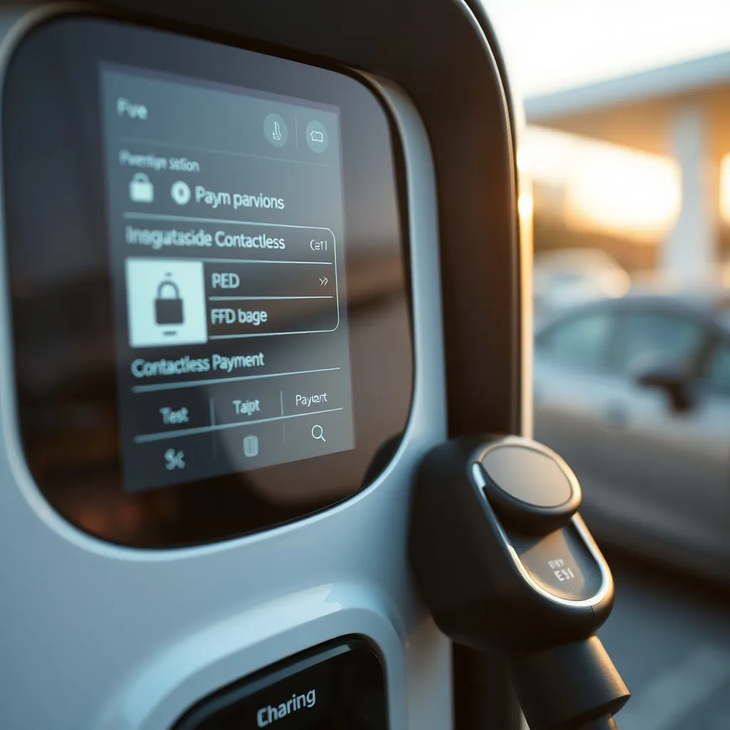 Terminal de paiement sur une borne de recharge avec lecteur RFID et sans contact