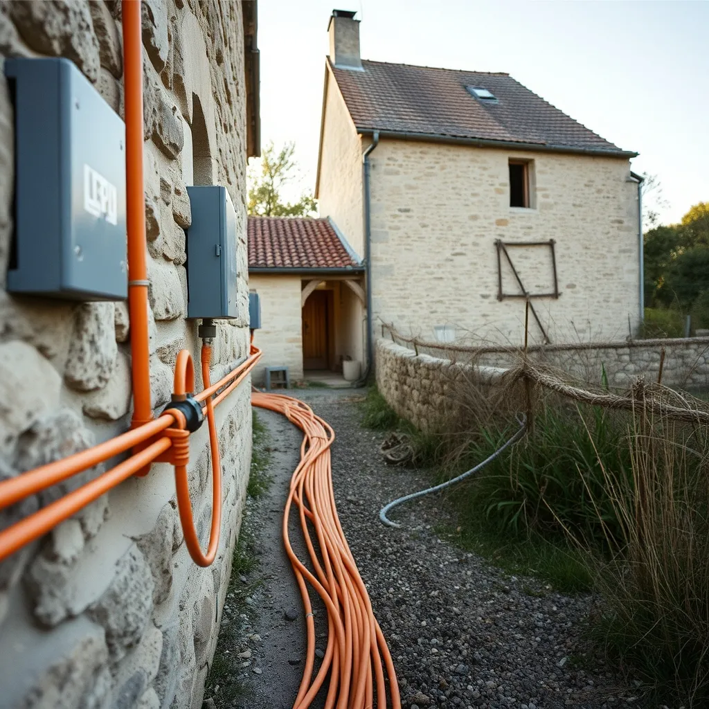 Tirage de câble en gaine vers une dépendance éloignée où la chute de tension impose une section renforcée