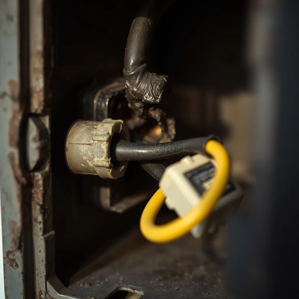 Connexion surchauffée due à un câble sous-dimensionné : l'isolant est noirci par l'échauffement