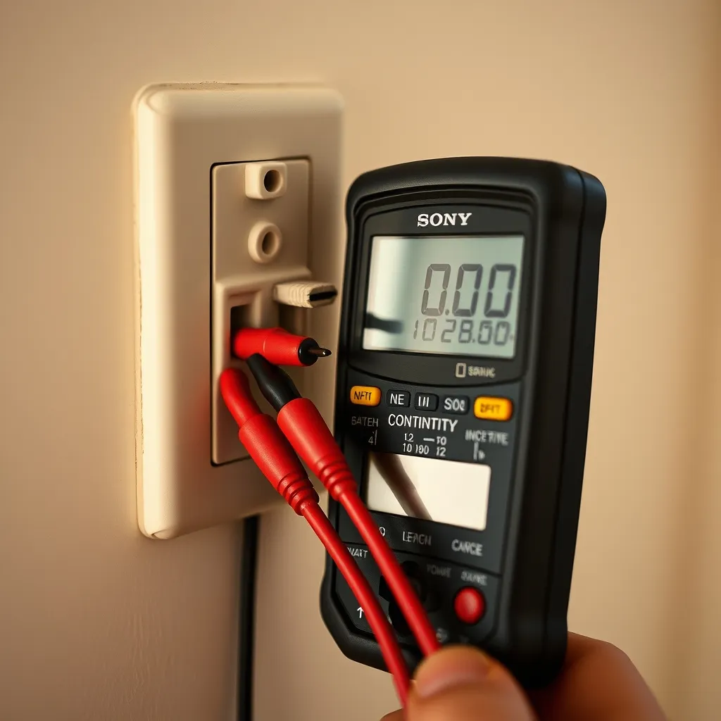 Test de continuité au multimètre sur une prise pour détecter un court-circuit entre phase et neutre