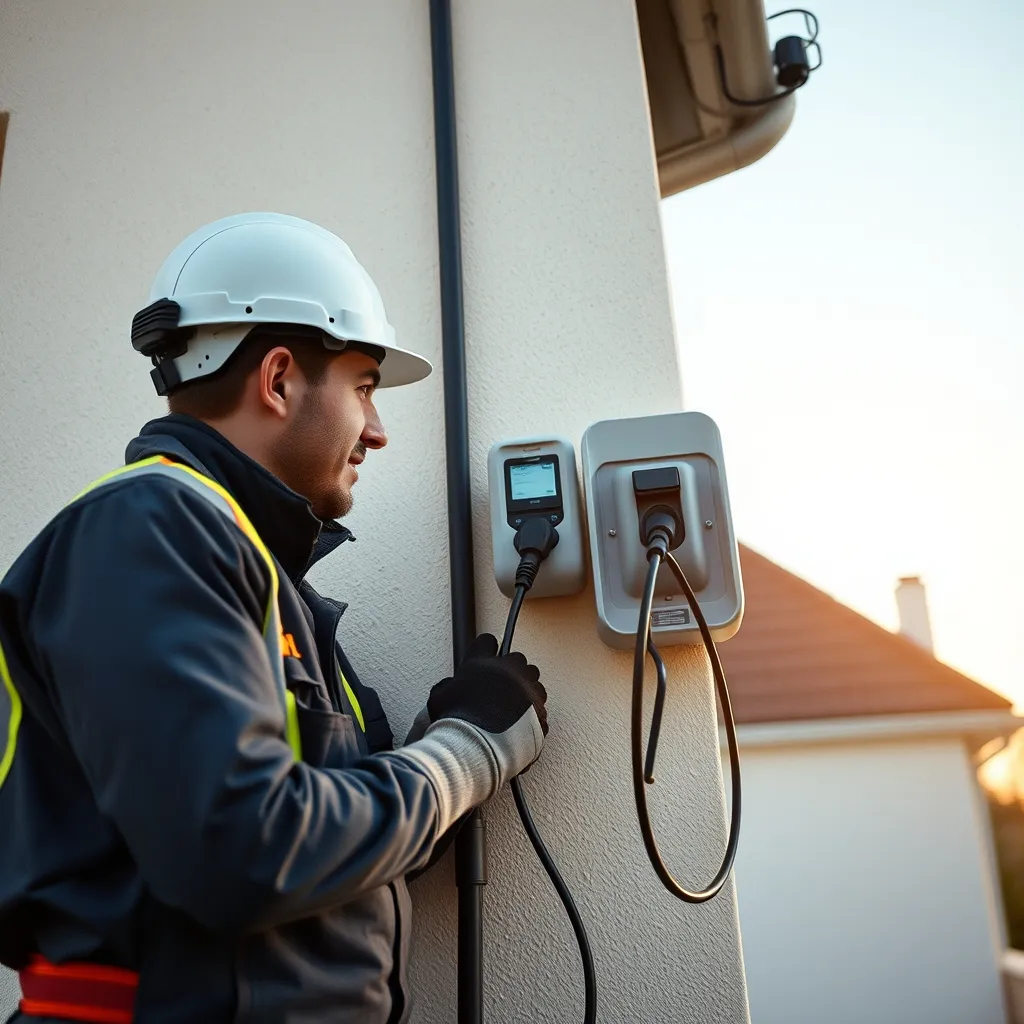 Pose d'une borne de recharge IRVE sur la façade d'une maison individuelle