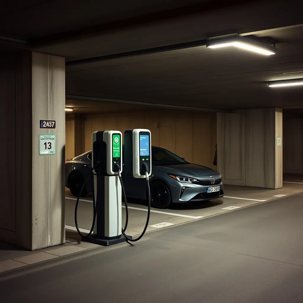 Une borne de recharge IRVE installée dans le parking souterrain d'une copropriété parisienne