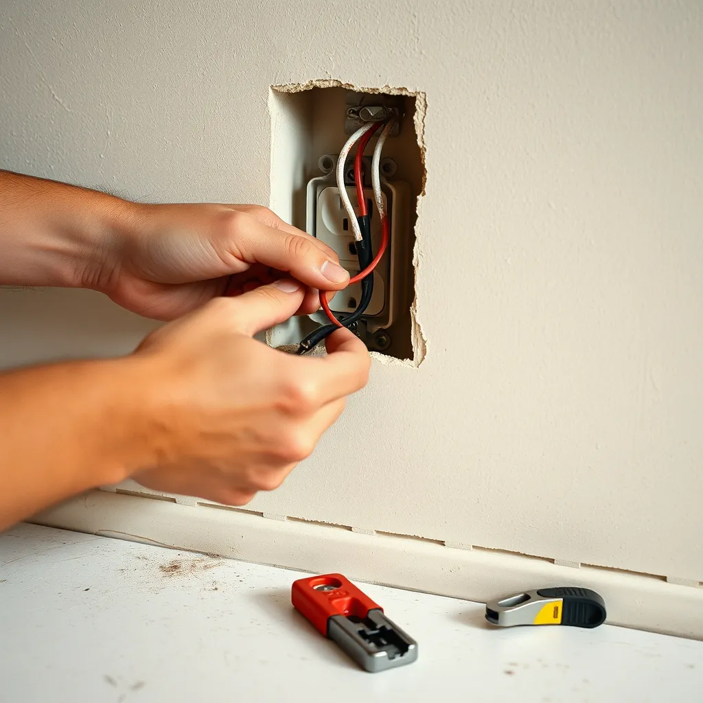 Pose d'une prise encastrée en rénovation avec passage de câble sous gaine ICTA