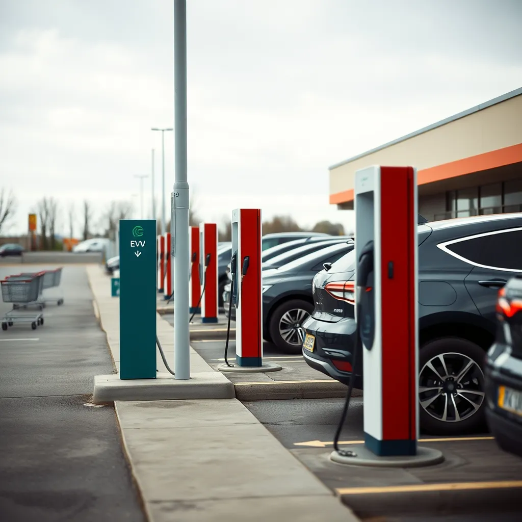 Bornes de recharge publiques sur le parking d'une grande surface