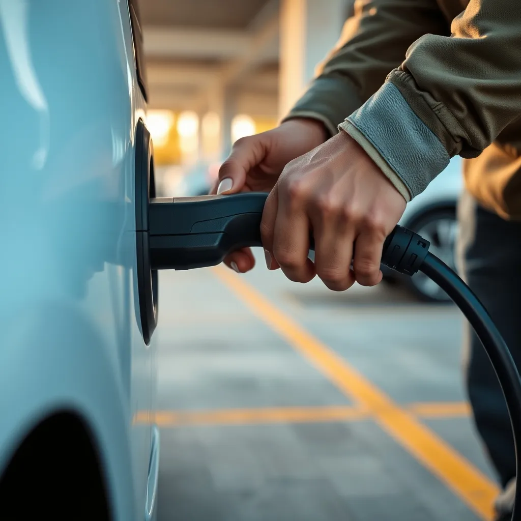 Branchement d'un connecteur CCS sur la prise de charge d'un véhicule électrique