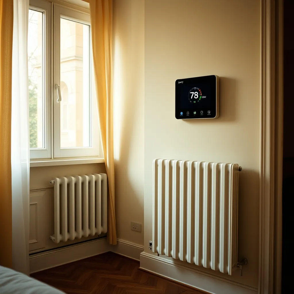 Radiateur à inertie installé et fonctionnel dans une chambre rénovée en Isère