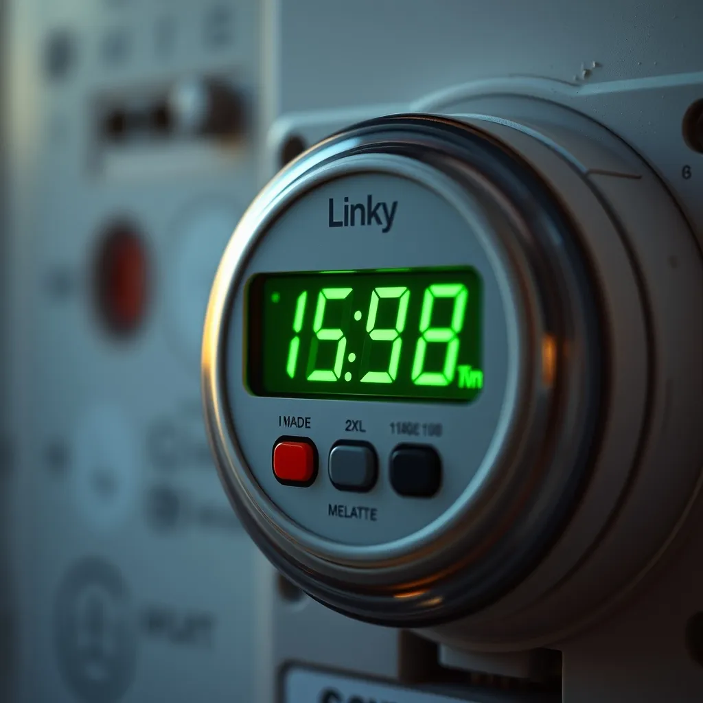 L'écran LCD du compteur Linky affiche l'index de consommation en kilowattheures