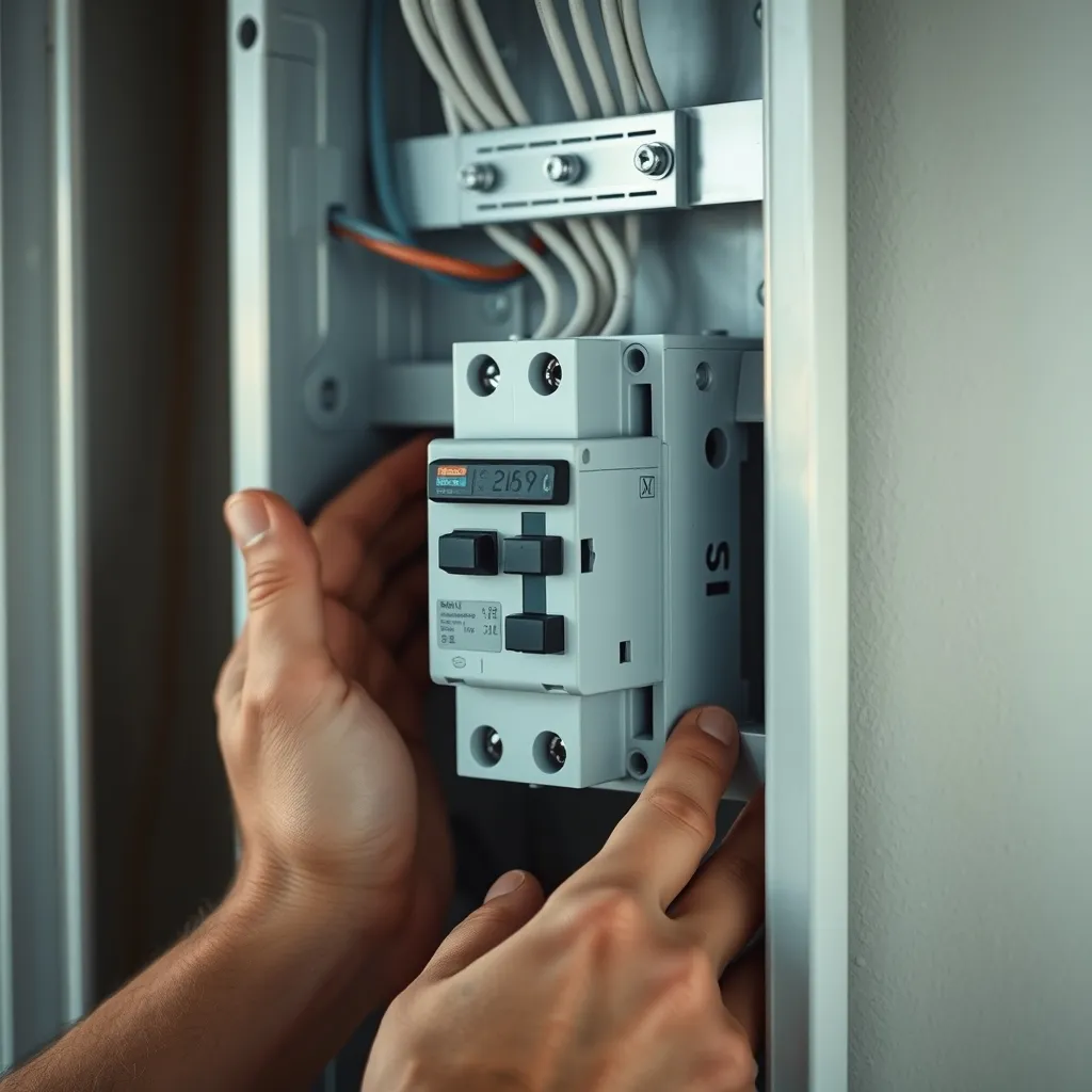 Installation d'un disjoncteur 20 A courbe C sur rail DIN pour circuit lave-linge