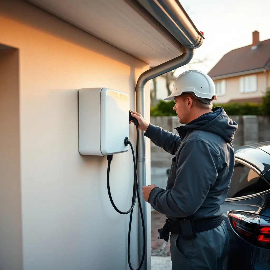 Installation d'une borne de recharge IRVE sur le mur d'un garage résidentiel