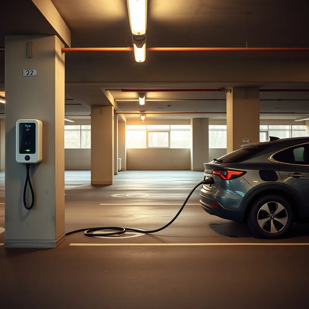 Borne de recharge installée en copropriété dans un parking souterrain