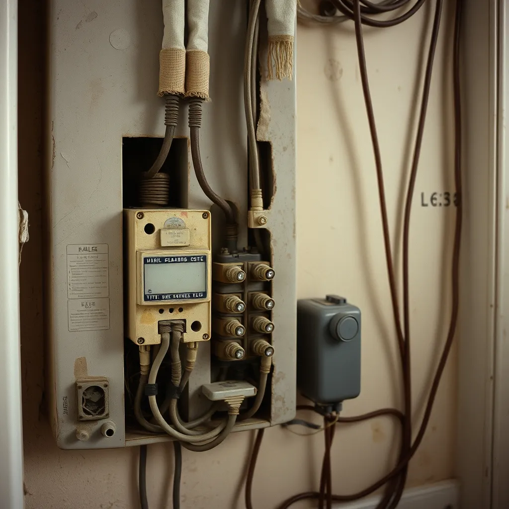 Ancienne installation électrique avec fusibles en porcelaine et câbles sous gaine tissu