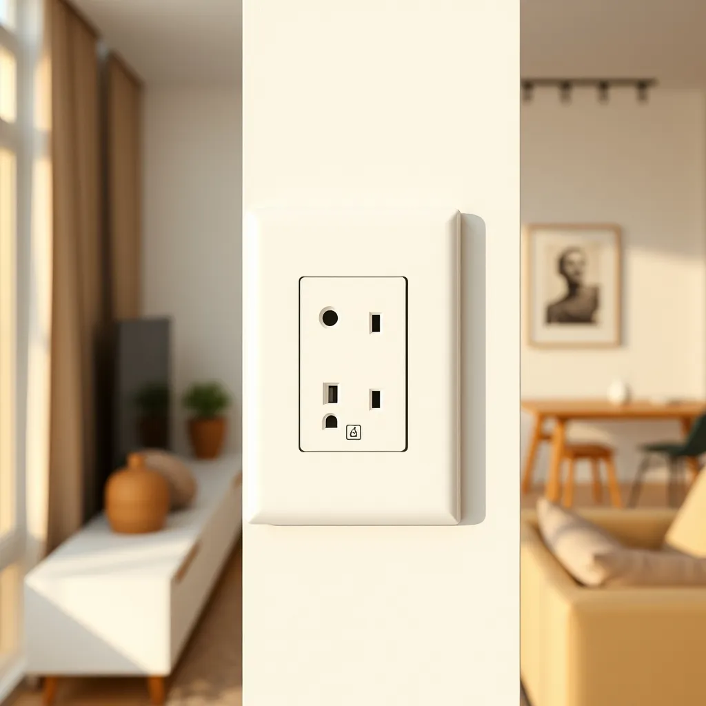 Prise double encastrée terminée avec plaque de finition dans un appartement rénové