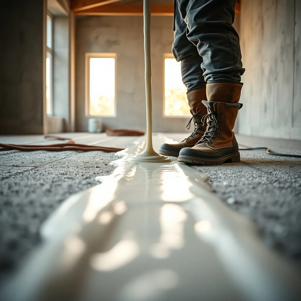 Coulage d'une chape fluide anhydrite sur les tubes du plancher chauffant