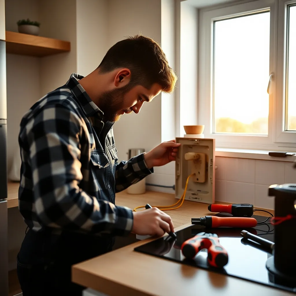 Raccordement d'une sortie de câble 32 A pour plaque de cuisson en cuisine neuve