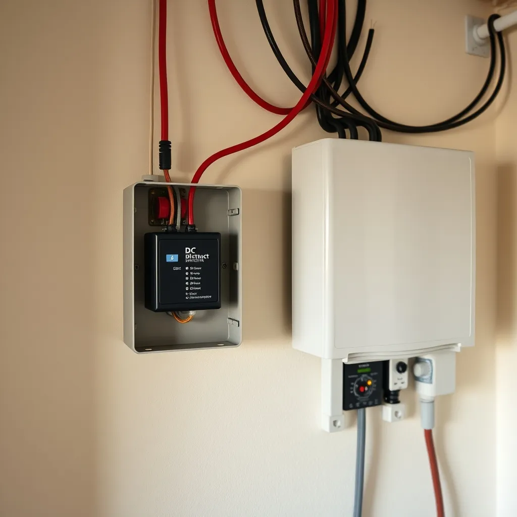 Coffret de coupure DC avec interrupteur-sectionneur installé à côté de l'onduleur solaire