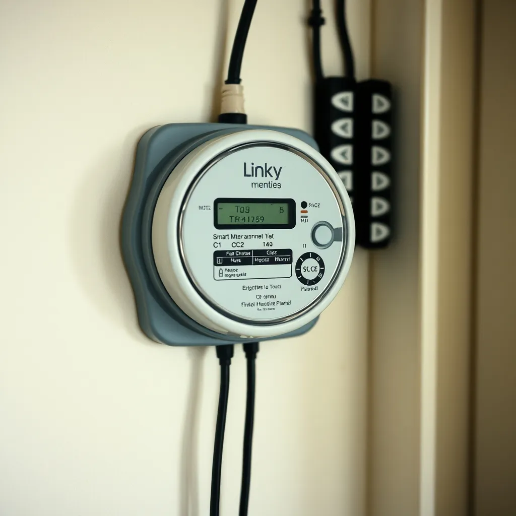 Compteur Linky avec ses bornes C1 et C2 reliées au contacteur du tableau