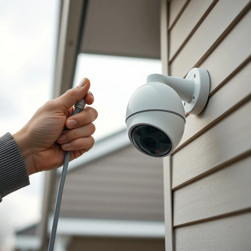 Raccordement d'un câble PoE sur une caméra de surveillance extérieure
