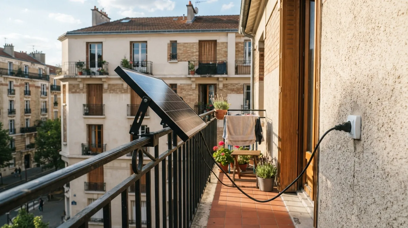 Kit solaire plug and play raccordé sur une prise murale de balcon résidentiel